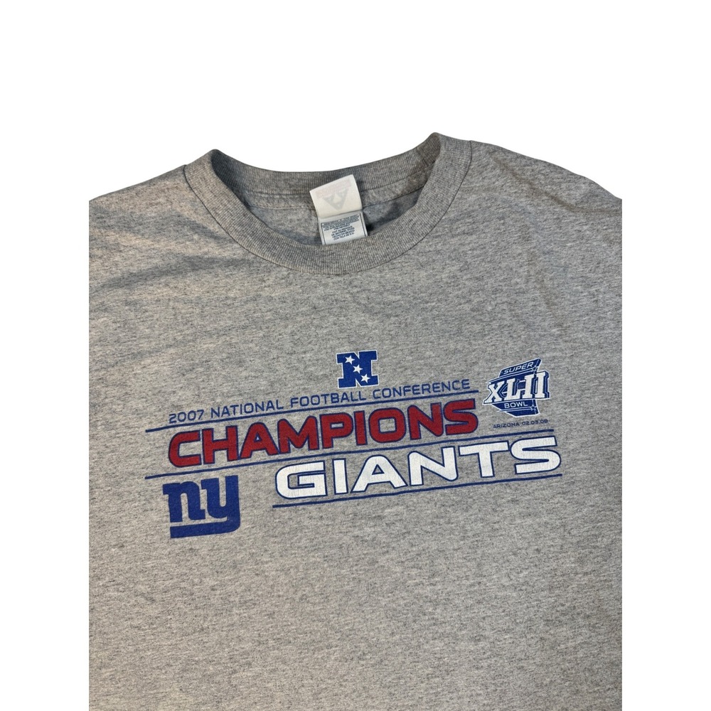 Vintage NY Giants 2007 NFC Champions Super Bowl XLII Long Sleeve Shirt XL Gray